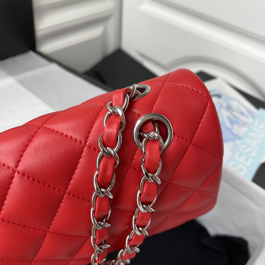 Classic Flap Lambskin Bag A01113 Red/Silver